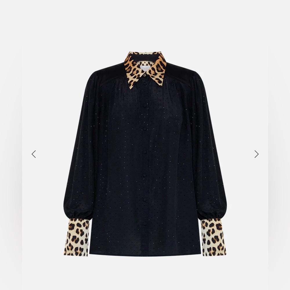 Camilla Leopard Collar Black Blouse